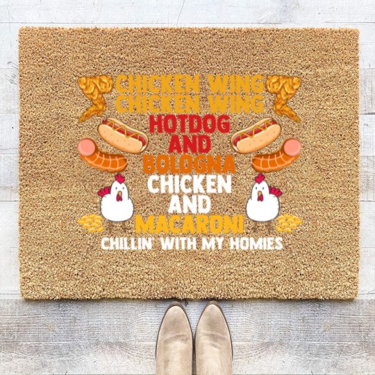Discover Chicken Wing Macaroni Song Foodie Music Lover Coir Doormats
