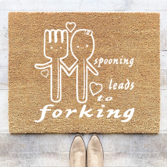 Discover Spooning Leads To Forking ©WhiteTigerLLC.com Coir Doormats