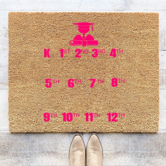 Discover handprint chart grow with me school year growth Coir Doormats