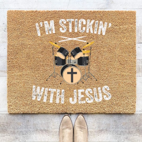Discover I'M Stickin With Jesus Christian Drummer Drum Stic Coir Doormats