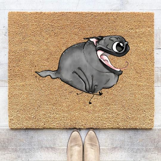 Discover Zoomies!!! (black pug) - Black Pug - Coir Doormats