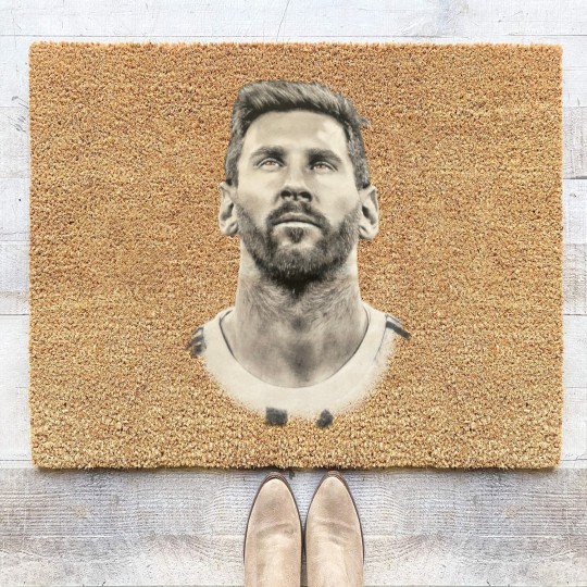 Discover Lionel Messi face Argentina Mens cotton Coir Doormats Qatar 2022