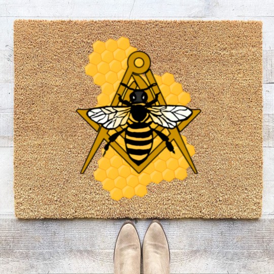 Discover Masonic Emblem with Bee and Beehive Coir Doormats
