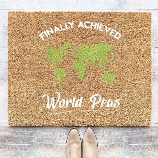 Discover Funny world peace on earth pun Coir Doormats Achieved world peas Coir Doormats
