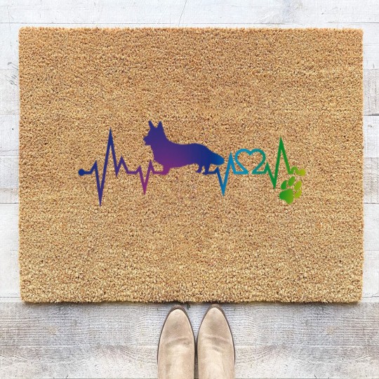 Discover Cardigan Welsh Corgi T-ShirtCardigan Welsh corgi Colorful Heartbeat, Heart & Dog Paw Coir Doormats Coir Doormats