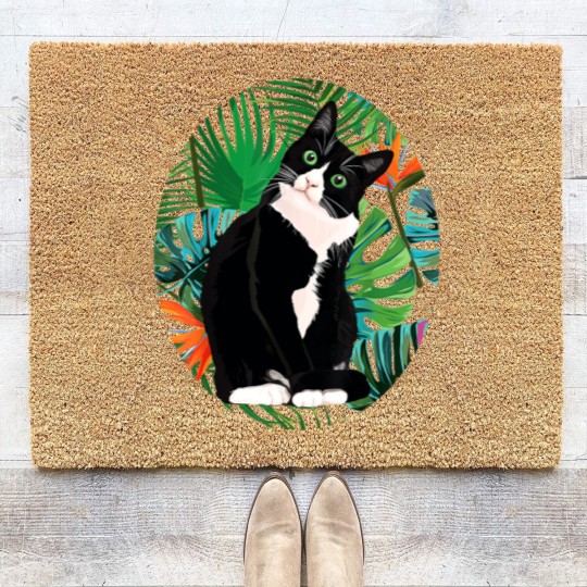 Discover Tuxedo Cat Tropical Gift Animal Lovers Coir Doormats