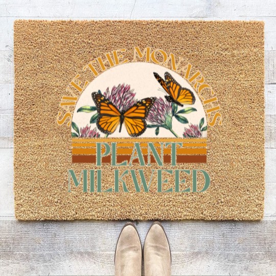 Discover Retro Save The Monarchs Plant Milkweed Butterfly Coir Doormats For Women With Flower,Butterfly Coir Doormats