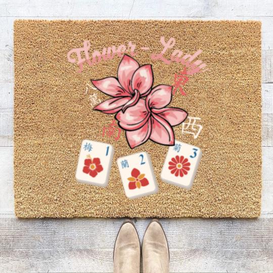 Discover Womens Funny Mahjong design Flower Lady Coir Doormats