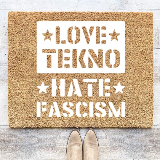 Discover 23NO006 - love tekno hate fascism Coir Doormats