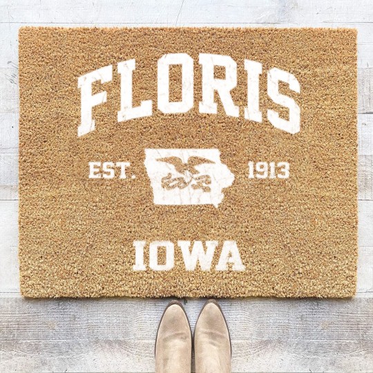 Discover Floris Iowa IA Vintage State Athletic Style Coir Doormats