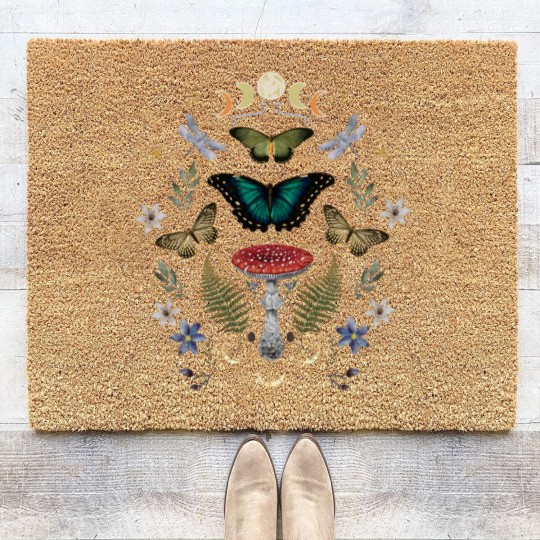 Discover Mystical Forest Floral Celestial Butterfly Coir Doormats for Wizard and Green Witch, Fairy Grunge Mystical Coir Doormats