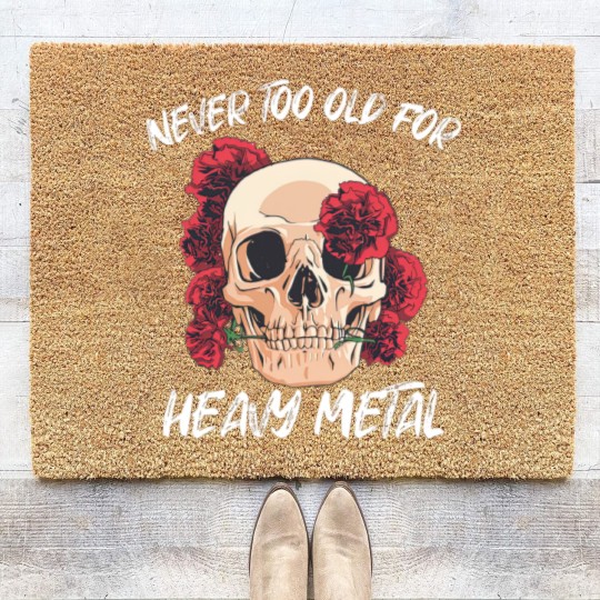 Discover Skull with Red Roses Heavy Metal Hard Rock - Vintage Heavy Metal - Coir Doormats