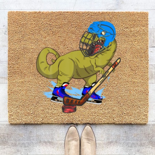 Discover Ice Hockey Dino Hockey Dinosaur Play Ice Hockey Re Coir Doormats