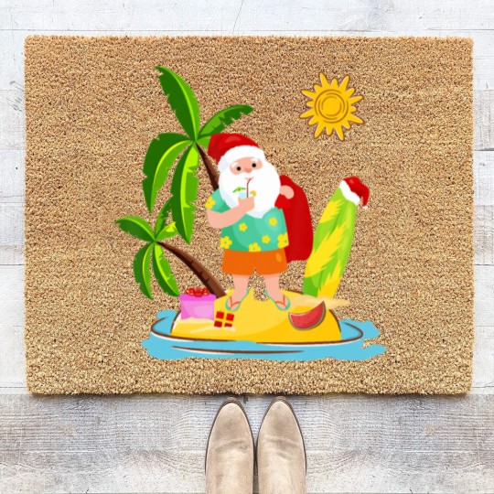 Discover Santa Surfing Christmas in July Summer Surf Gift Coir Doormats