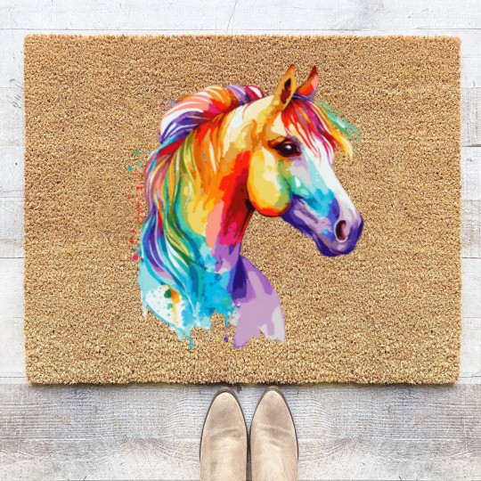 Discover Watercolor Horse Pony Colorful Pet Ponys Lover Coir Doormats