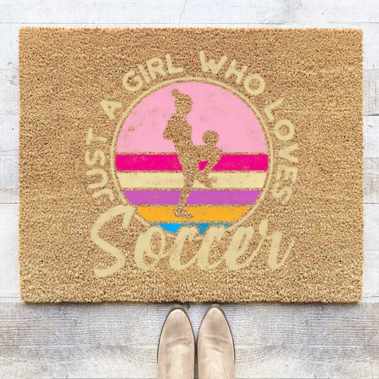Discover just a girl who loves soccer women retro vintage soccer t Coir Doormats