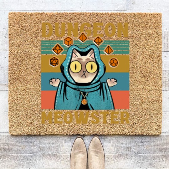 Discover Dungeon Meowster Funny Nerdy-Gamer Cat-D20 Dice RPG Dungeons and Dragons Coir Doormats