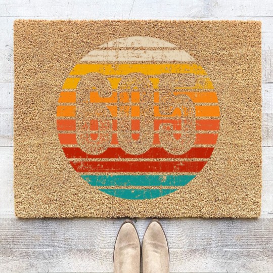 Discover Distressed Vintage Sunset 605 Area Code Coir Doormats