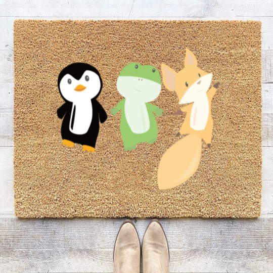 Discover Penguin frog fox cute animals for kids animal fun Coir Doormats
