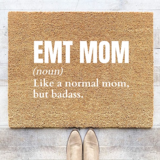 Discover Funny Badass EMT Mom Definition Coir Doormats