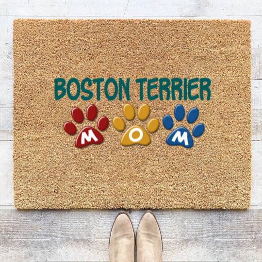 Discover BOSTON TERRIER MOM Paw Print 1 Coir Doormats