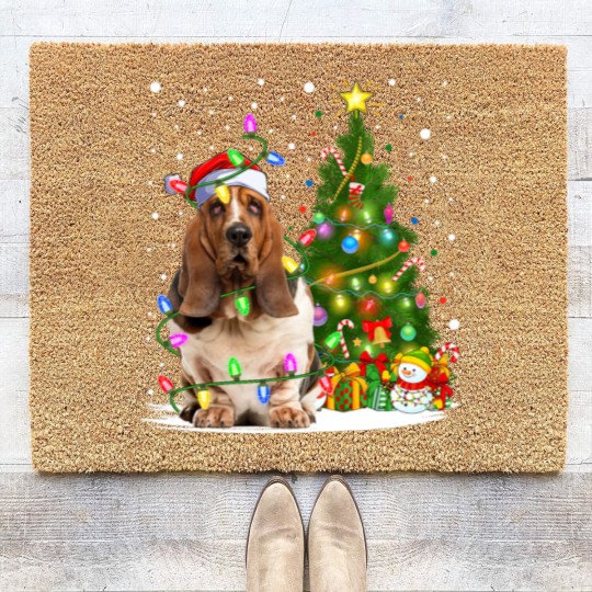 Discover Dog Basset Hound Lighting Xmas Tree Santa Basset Hound Dog Christmas Coir Doormats