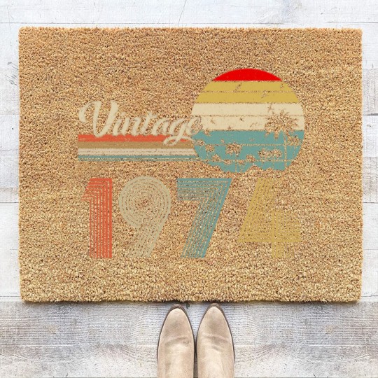 Discover Vintage 1974 Coir Doormats, 1974 Birthday Coir Doormats, 49th Birthday Coir Doormats