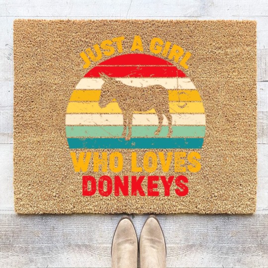 Discover Just A Girl Who Loves Donkeys Retro Sunset Donkey Lovers Coir Doormats