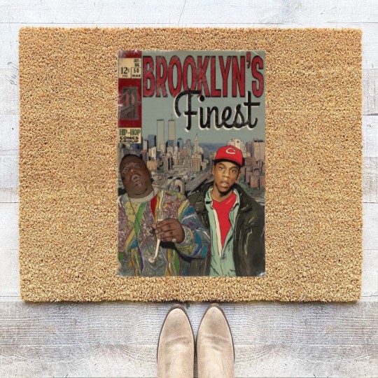 Discover Jay-z and Biggie - Brooklyns Finest Comic Book Art Coir Doormats