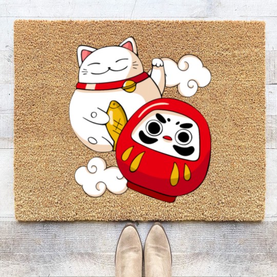 Discover Maneki Neko Lucky Cat Japanese Daruma Doll Kawaii Coir Doormats