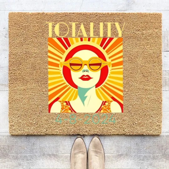 Discover Solar Eclipse Coir Doormats April 8 2024, Totality Eclipse Coir Doormats 4-8-24, Art Deco Solar Eclipse Coir Doormats