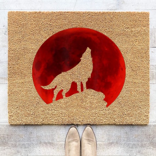 Discover Wolf Howling at Moon Coir Doormats