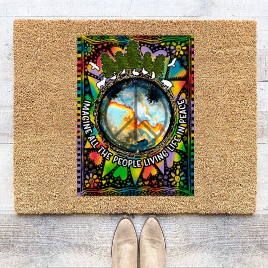Discover Imagine All The People Living Life In Peace Hippie Premium Scoop Coir Doormats