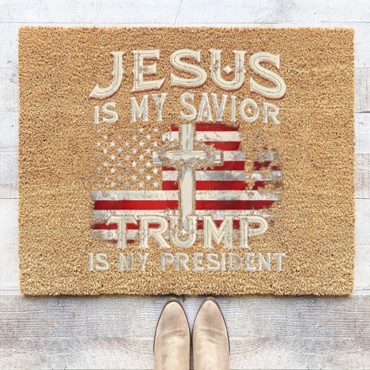 Discover Jesus Is My Savior Trump Is My President American Flag Coir Doormats