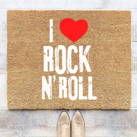 Discover i love rock roll band musician rock concert t Coir Doormats