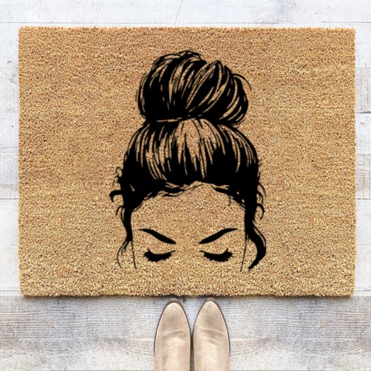 Discover Messy bun face - unisex Coir Doormats | Mom Coir Doormats | messy bun Coir Doormats