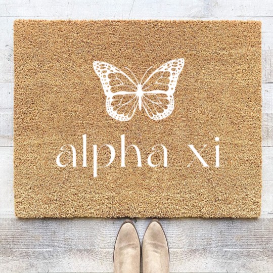 Discover Alpha Xi Delta Butterfly Coir Doormats | Custom sorority merch
