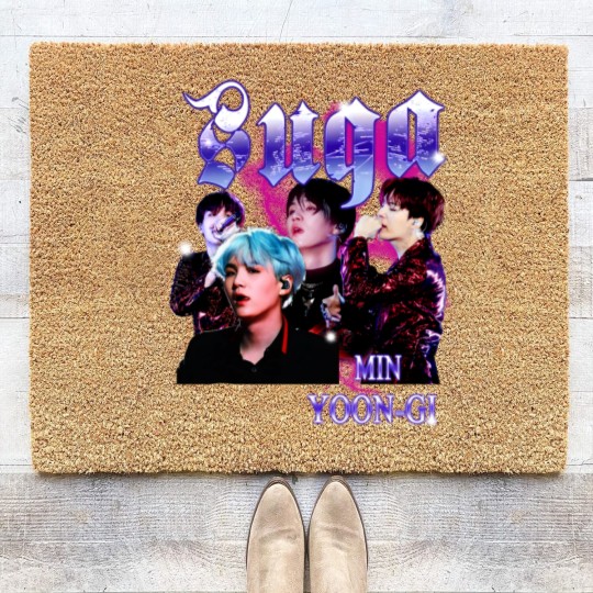 Discover Retro Suga BTS Unisex Black Coir Doormats