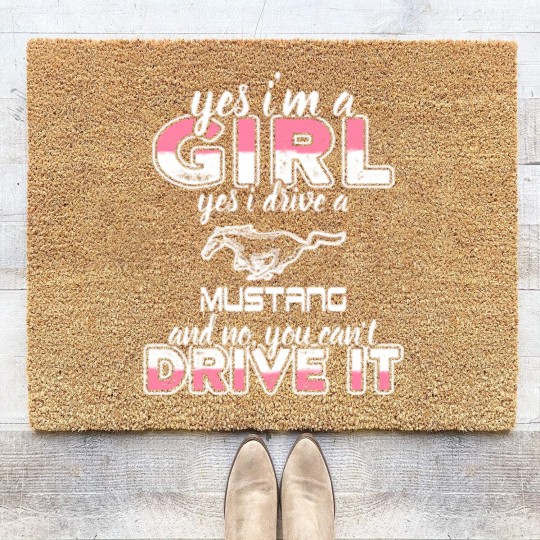 Discover Mustang - I'm a girl who drives a mustang t - sh Coir Doormats