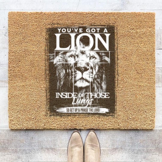 Discover Lion In Those Lungs Christian Coir Doormats, Christian Faith Coir Doormats, Gratitude Brandon Lake Coir Doormats