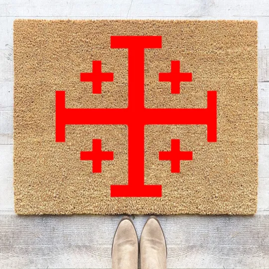 Discover Jerusalem Cross - Red - No Background Coir Doormats