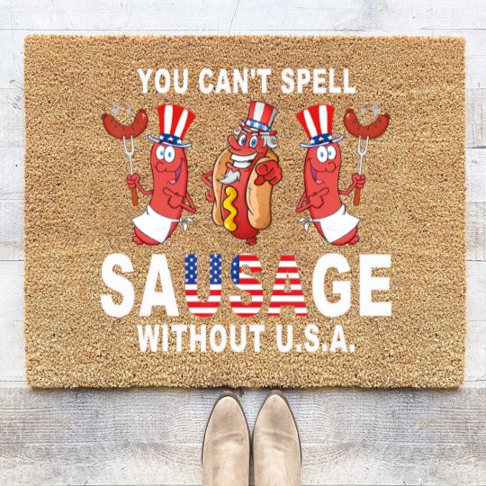 Discover you can spell sausage wihou usa 4h of july american flag shir Coir Doormats