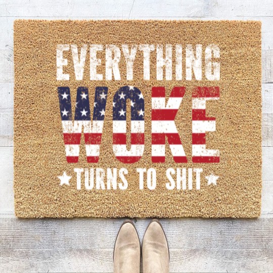 Discover Everything Woke turns to Shit Vintage USA Flag - Everything Woke Turns To Shit - Coir Doormats