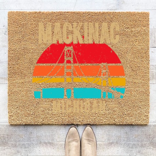 Discover mackinac bridge mackinaw retro vintage michigan souvenir Coir Doormats