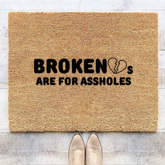 Discover Broken Hearts Are For Assholes Frank Zappa (in black letters & black heart version) Coir Doormats