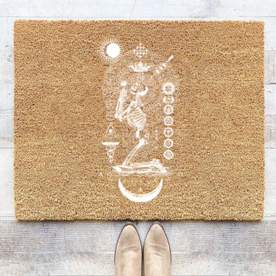 Discover Praying Coir Doormats BLACK SUN Praying Skeleton - Occult Sacred Geometry