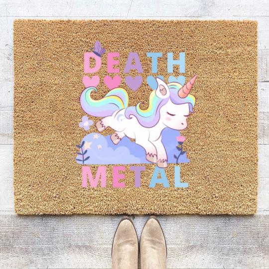 Discover Death Metal Adorable Unicorn rainbow Coir Doormats