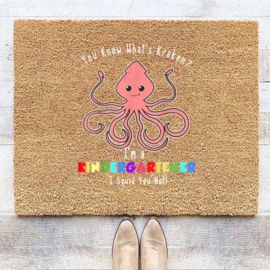 Discover Kindergarten Kraken Funny Back to School Pun Quote Joke Coir Doormats