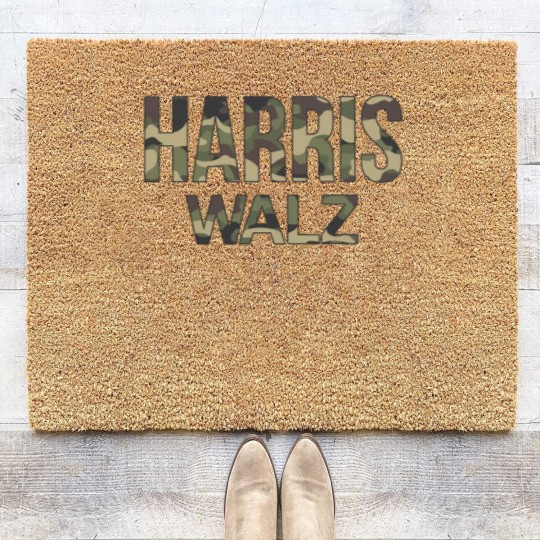 Discover Kamala Harris Walz Election 2024 Coir Doormats, Camouflage, Hunters white