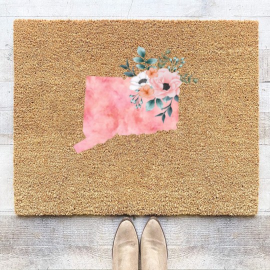 Discover Connecticut Floral - Connecticut State - Coir Doormats